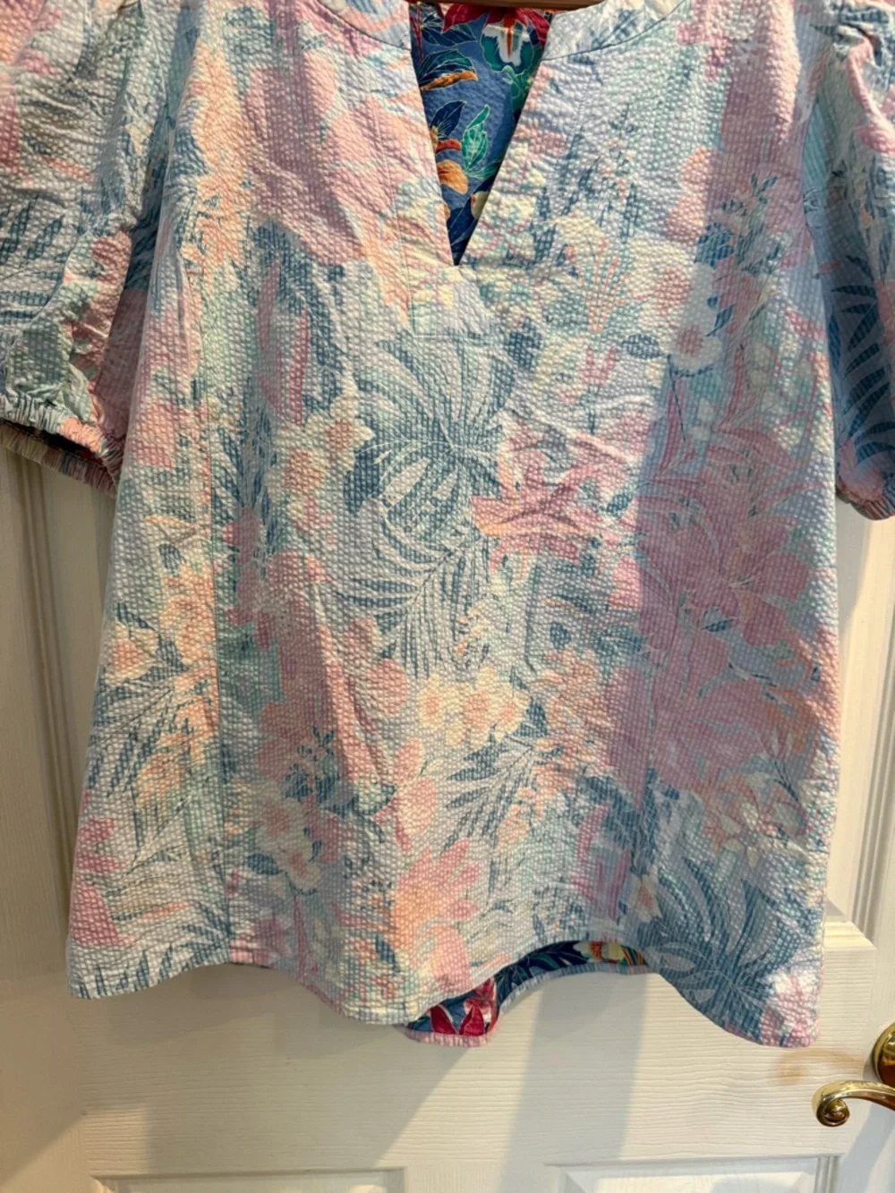 Tommy Bahama Floral Mix Short-Sleeve Top in Light Blue & Pastel Pink - Picture 5 of 7